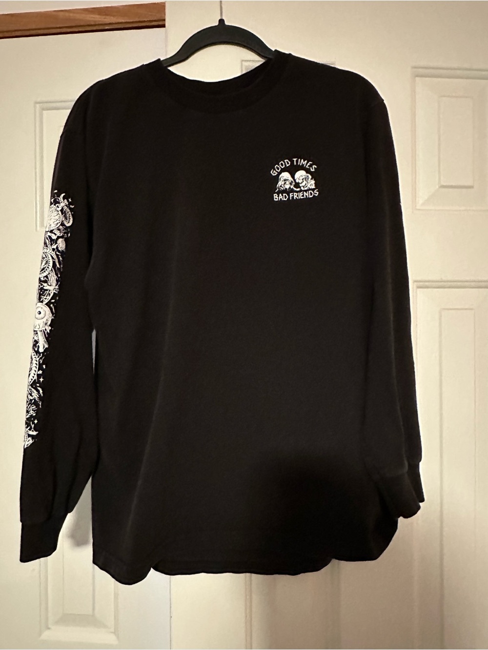 Good Times Bad Friends Black Long-Sleeve Graphic Tee